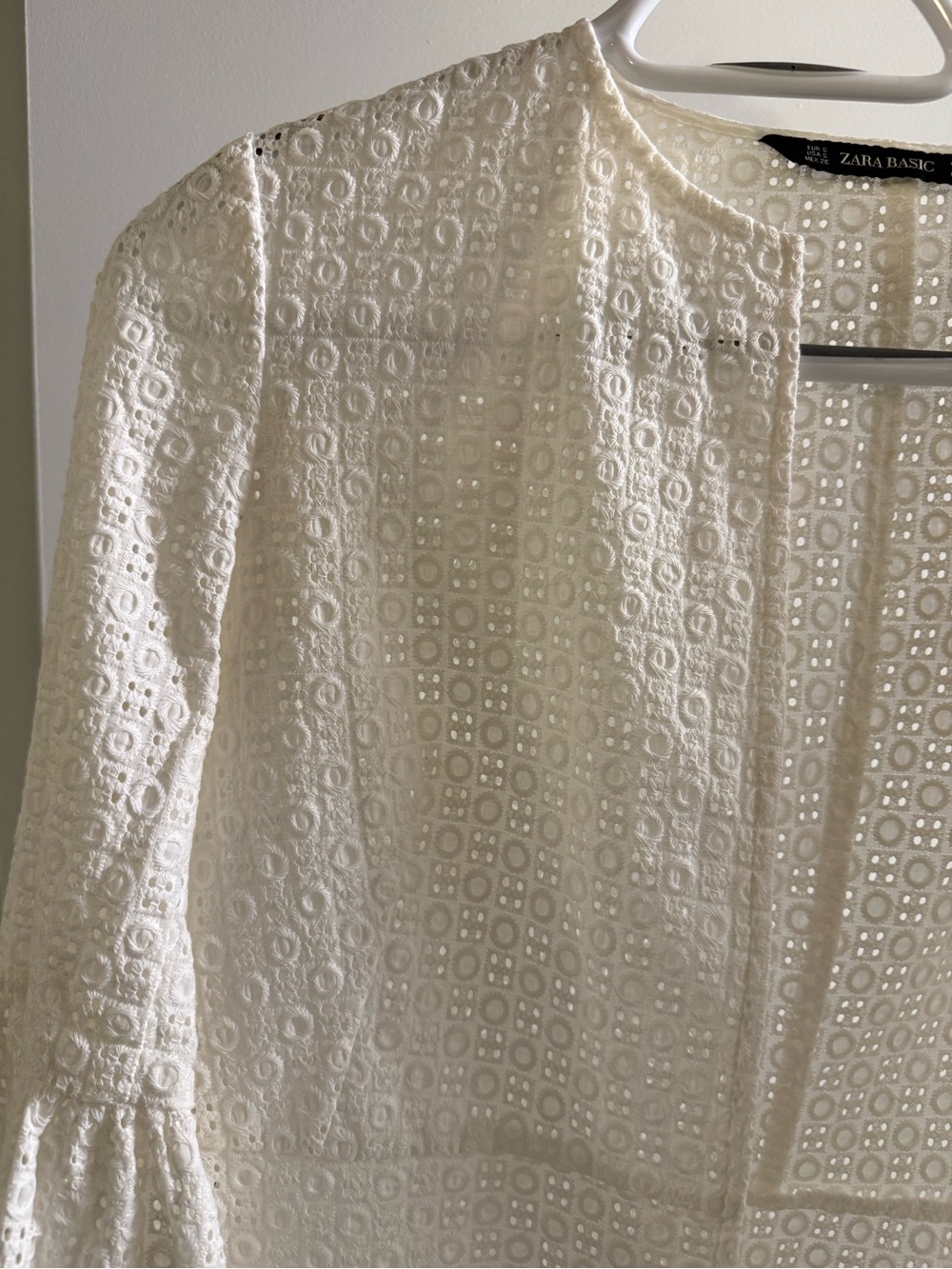 Zara Cream Eyelet Lace Long Sleeve Overshirt